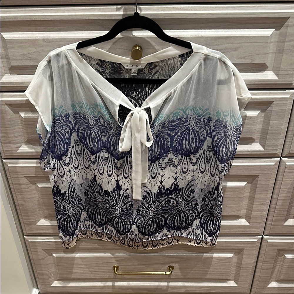 Elegant White and Blue Lace Women's Top
